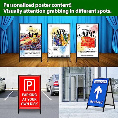 A Frame Sidewalk Sign 24 x 36 Inch Outdoor, Double-Sided Folding Sandwich Board with Handle, Heavy Duty Metal Slide-in A-Frame for Business, Advertising, Party, with 2 Plastic Boards - size: 24 x 36 in – 1 Pack