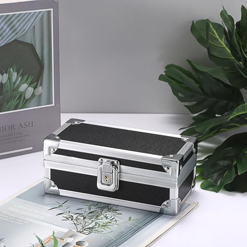 Hipiwe Lockable Cash Box with Key and Single Row Currency Tray - color: Black+Silver, size: Small