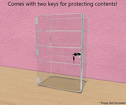 Marketing Holders Acrylic Locking Vertical Cabinet with Keys 12" x 7" x 19" Clear Tall Countertop Locker One Piece No Assembly with Swinging Door for Retail Merchandise - size: 12" x 7" x 19"