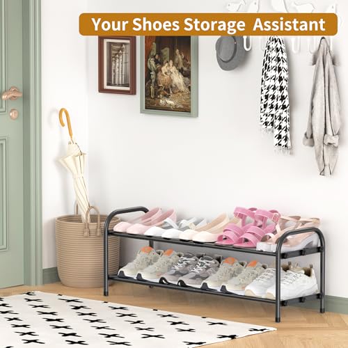 Hleelomi 2-Tier Metal Expandable Shoe Rack for Closet and Entryway, Black - color: Black, size: 2-Tier