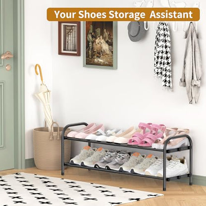 Hleelomi 2-Tier Metal Expandable Shoe Rack for Closet and Entryway, Black - color: Black, size: 2-Tier