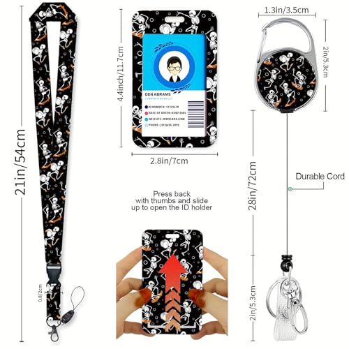 ID Badge Holder with Lanyard,Retractable ID Badge Card Holders&Detachable Lanyard Strap,ID Card Protector for Women Teacher Nurse Doctor Office. (Skeleton-01) - color: Skeleton-01