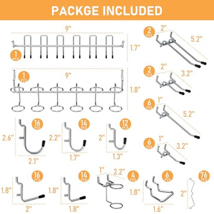 INCLY 176PCS Pegboard Hooks with Peg Locks, 1/4" Heavy Duty Metal - color: Silver