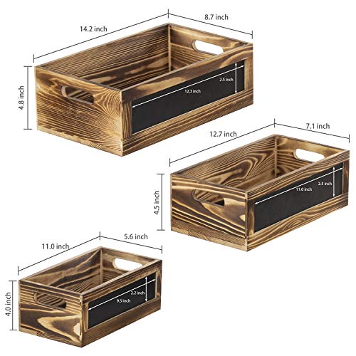 MyGift Rustic Burnt Wood Nesting Storage Bins with Chalkboard Panel and Cutout Handles, Decorative Farmhouse Wooden Stackable Open Top Boxes, 3 Piece Set