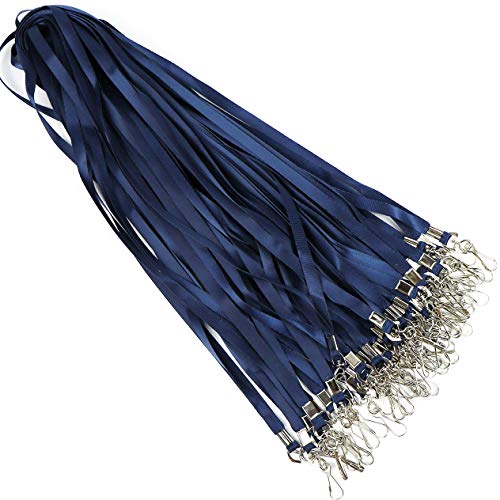 Beebel Navy Blue Lanyards 100 Pcs Lanyard for Id Badges Flat Lanyard with Badge Clip with J-Hook (Navy Blue) - color: Navy Blue, size: 100 Pack