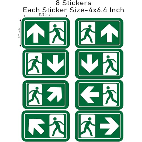 CVANU FIRE EXIT - Safety Sign Board With Running Man With Arrow (Up Down Right Left symbol), EMERGENCY EXIT Sticker With Safety Message-Green colour