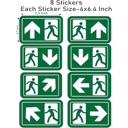 CVANU FIRE EXIT - Safety Sign Board With Running Man With Arrow (Up Down Right Left symbol), EMERGENCY EXIT Sticker With Safety Message-Green colour