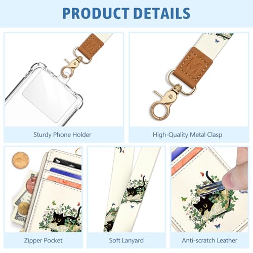 Piefly Black Cat Book Lanyard Wallet with ID Badge Holder, Small RFID Slim - color: Black Cat