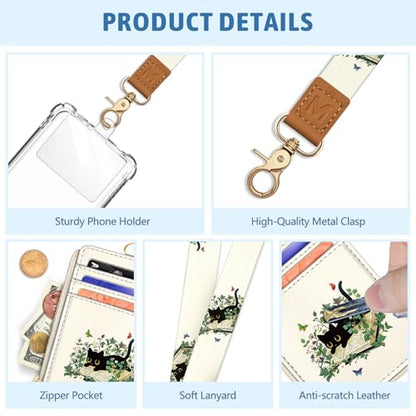 Piefly Black Cat Book Lanyard Wallet with ID Badge Holder, Small RFID Slim - color: Black Cat