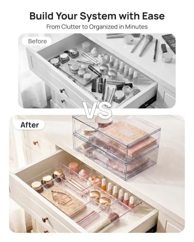 Vtopmart 12-Pack Clear Makeup Organizer Set with Drawer Organizer Bins - style: 2pack Wide Drawers with bins