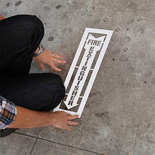 SmartSign 6 x 20 inches Fire Extinguisher Reusable Stencil in 18" x 4" Down Arrow, 63 Mil Plastic, Easy to Wash, for Malls, Retail Stores, Warehouses, Schools, Hospitals, Stadiums, USA Made