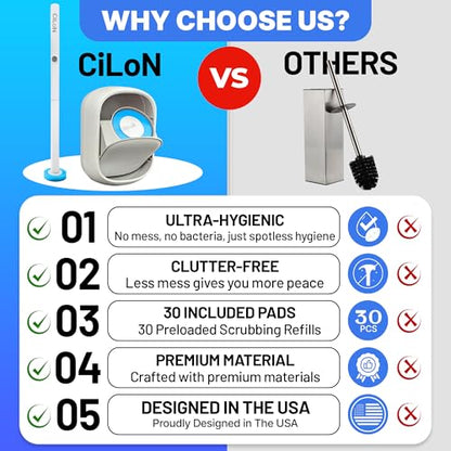 CiLoN Disposable Toilet Brush, Toilet Wand Cleaning System, Bowl Scrubber