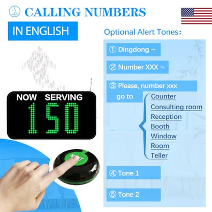 Take a Number Machine Queue Wireless Calling System for Customers with 1 Dot-Matrix Display Show Now Serving Number 2 Waterproof Next Call Button 1 Green Ticket Dispenser
