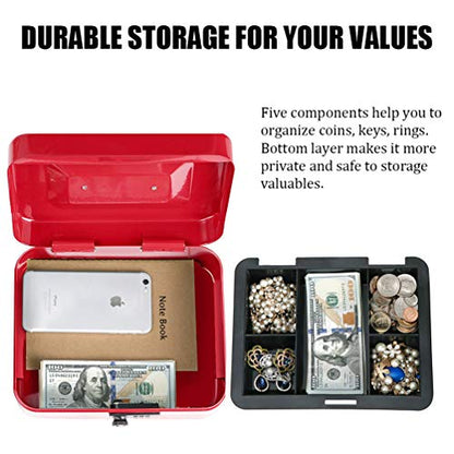 Cash Box with Money Tray, Parrency Large Money Box with Combination Lock, 9.8 x 7.9 x 3.5 inches, Red - color: Combo Red, size: Large（9.84")