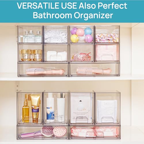 Vtopmart Clear Stackable Storage Drawers, 4 Pack Tall Plastic Organizers - style: High-4pack-Clear