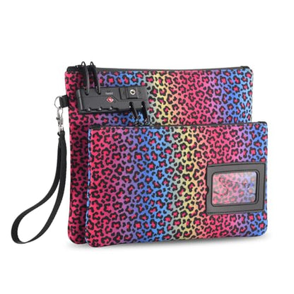 KOSMCCO Lockable Money Bag, Neon Leopard, 11x8.6 Inch - color: Neon Leopard