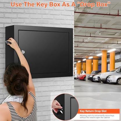 Nebakne 50 Keys Key Cabinet with Drop Slot - color: Black, size: 50 Key Hook