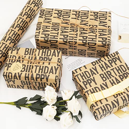 MAMUNU Birthday Wrapping Paper Roll, Black Kraft Happy Birthday Wrapping Paper Jumbo Roll, Brown and Black Kraft Gift Wrap Set for Boys Men Women Girls, 17x590 inch (70 sq. ft.) - color: Black