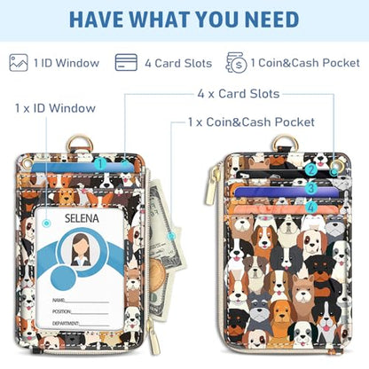 Piefly Cute Dog Lanyard Wallet with ID Badge Holder, Small RFID Keychain - color: Dog