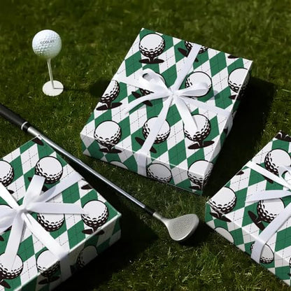 RUSPEPA Golf Wrapping Paper Roll for Men Boys, Mini Roll, Classic Golf Ball and Argyle Plaid Design, Green and White Gift Wrap for Father's Day, Birthday, Sports Party, 17 Inches x 16.4 Feet - color: Golf Ball