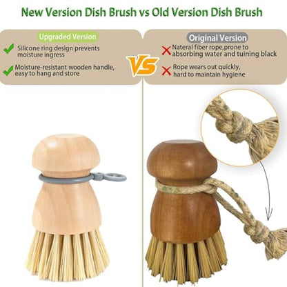 2 Pack Wooden Dish Brush with Soft Rubber Hanging Ring