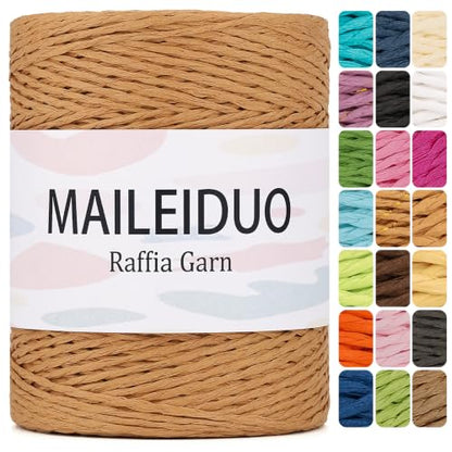 Raffia Yarn for Crochet Bags Raffia Ribbon for Gift Wrapping 2mm X 328 Yards Raffia String Paper Ribbon Yarn for Sun Hat Beach Bag Crochet Crafting DIY Crafts - color: G39 Light Brown