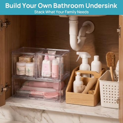 Vtopmart Clear Stackable Storage Drawers, 3 Pack Wide Organizer Set - style: 1 Wide+2 Medium