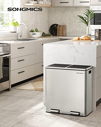 SONGMICS Trash Can, 2 x 8 Gallon (2 x 30 L), Silver and Black - color: Silver + Black, size: 2 x 8 Gallon
