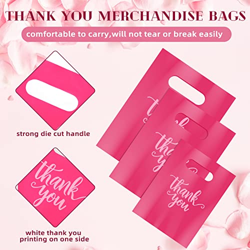 Eersida 200 Pcs Thank You Bags Plastic Bags with Handles Shopping Bag Pack - color: Pink