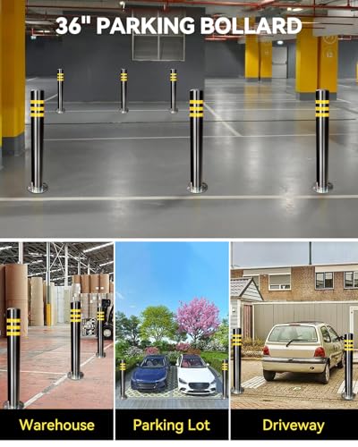 32" Safety Bollard 2 Pack Stainless Steel with Reflective Tape, 8 Anchors - size: Without Chain