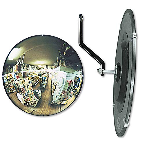 See All 12-Inch Round Convex Glass Security Mirror, 160-Degree Wide-Angle View, Adjustable with Heavy-Duty Mounting Brackets, Black