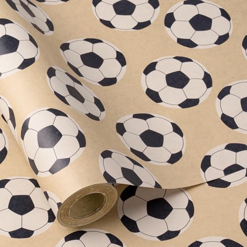 RUSPEPA Football Wrapping Paper Roll for Men Boys Kids, Mini Roll, Black and White Soccer Ball Design Kraft Gift Wrap for Birthday, Game Day, Sports Party, 17 Inches x 16.4 Feet - color: Kraft Classic Soccer