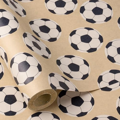 RUSPEPA Football Wrapping Paper Roll for Men Boys Kids, Mini Roll, Black and White Soccer Ball Design Kraft Gift Wrap for Birthday, Game Day, Sports Party, 17 Inches x 16.4 Feet - color: Kraft Classic Soccer