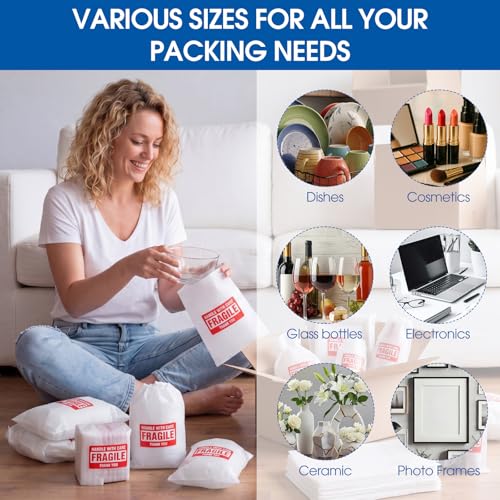 Marspark 550 Pcs Dish Packing Supplies for Moving 300 Cushion Foam Pouches 6 Sizes (4x6", 6x7.8", 7.8x7.8", 7.8x12", 12x12", 12x16") with 250 Fragile Stickers Plate Fragile Shipping Packing Sleeves