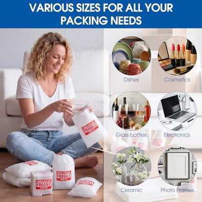 Marspark 550 Pcs Dish Packing Supplies for Moving 300 Cushion Foam Pouches 6 Sizes (4x6", 6x7.8", 7.8x7.8", 7.8x12", 12x12", 12x16") with 250 Fragile Stickers Plate Fragile Shipping Packing Sleeves