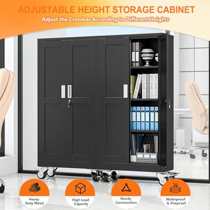pozdeg 61" Black Lockable Rolling Metal Garage Storage Cabinet - color: Black, size: 13.78"D x 27.56"W x 61"H