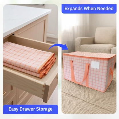 DURASACK Collapsible 26-Gallon Storage Bags, Pink Plaid, Pack of 2 - color: Pink Plaid