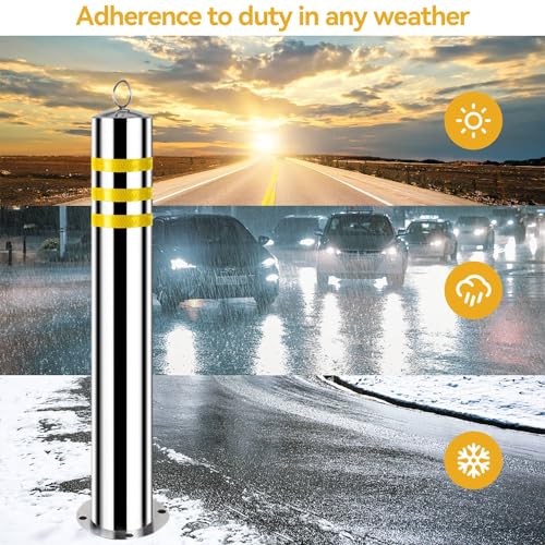 32" Safety Bollard with 16Ft Chains, Stainless, Reflective Tape, 8 Anchors - size: With Chain