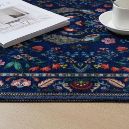 Rugcomf Round Area Rug 4ft Floral Washable Non Slip, Blue - color: Blue, size: 4' (Round)