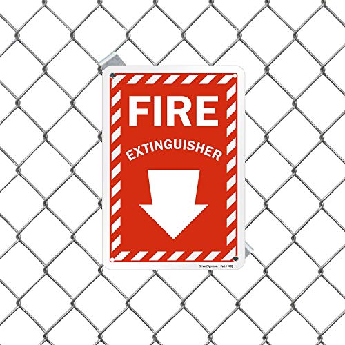 SmartSign 10 x 7 inch “Fire Extinguisher” Sign with Down Arrow and Pre-Cleared Holes, Digitally Printed, 55 mil HDPE Plastic, Red and White - color: Red