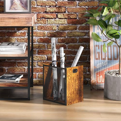 Huxitocan Retro Office Trash Can, Iron and Wood Combination Bedroom Garbage Can, Rectangular Design Wastebasket with Handle, Industrial Style Trash Can for Home Office, 4.5 Gallon (Patent Pending) - size: Large 1PC