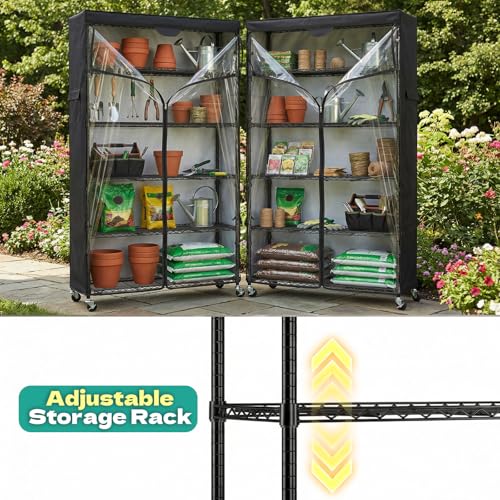 Wire Shelf Rack with 600D Oxford Cover & Wheels, 30"W x 14"D x 72"H - size: 6-Shelf 30"W x 14"D x 72"H W/Cover