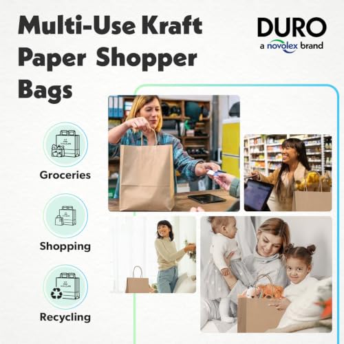 DURO 87097 60# Brown Retail Bags with Handles, 8 x 4.5 x 10.25 In, 50 Ct - size: 50 Count (Pack of 1)