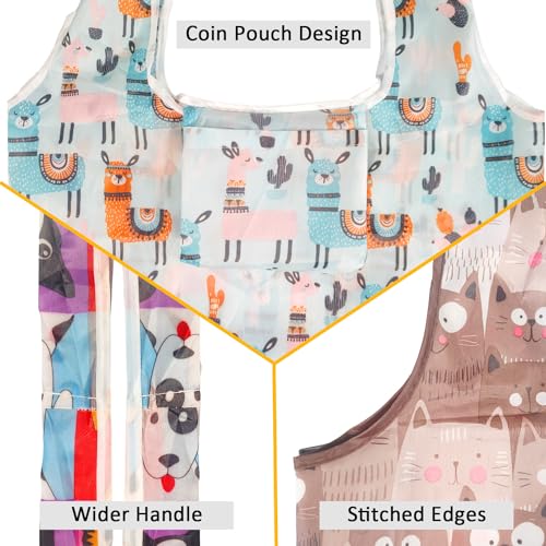 Noilk4 Pack 50Lbs Foldable Large Washable Market Bags, Compact Easy Storage - color: Animals 4 Pack