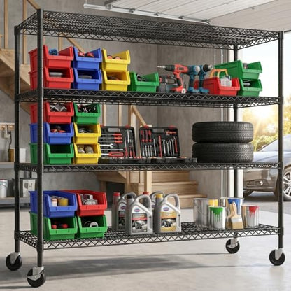 REIBII 4-Tier Heavy Duty Metal Shelving Unit，Storage Shelves with Wheels (Pack of 2) - size: 4 Tier 60" W ×24" D×65.3"H (Pack of 2)