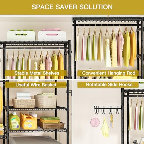 Ulif U5 Over the Washer and Dryer Storage Shelf, Laundry Room Space Saver - color: Black, size: Medium: 58.2”W x 13.4”D x 77.5”H