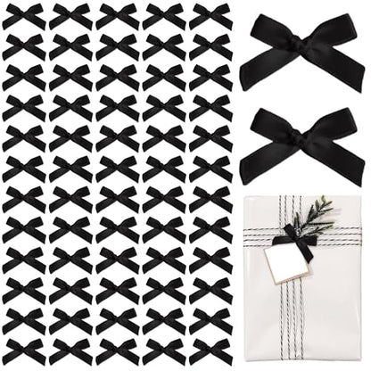 60PCS Mini Bows for Craft 1.5"*2"Small Satin Black Ribbon Bow - color: Black