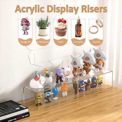 Sezanrpt Acrylic Shelf Riser 12x4.7x3 pack of 2, Desktop Rectangular Acrylic Tray Pedestal Stand for Funko Pop Figure, Bags, 12x4.7x3 Inch - color: Clear, size: 12x4.7x3 Inch
