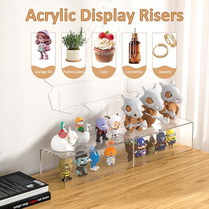 Sezanrpt Acrylic Shelf Riser 12x4.7x3 pack of 2, Desktop Rectangular Acrylic Tray Pedestal Stand for Funko Pop Figure, Bags, 12x4.7x3 Inch - color: Clear, size: 12x4.7x3 Inch