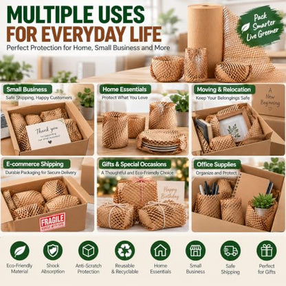Honeycomb Packing Paper for Moving, Protective Wrapping Paper 12" x 400ft - color: Brown, size: 12 Inch x 400Feet